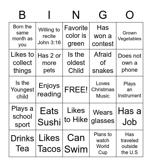 People Bingo Card