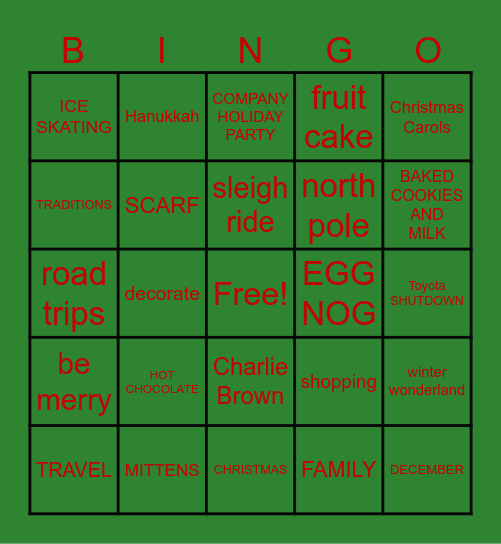 SOPS Holiday Bingo Card