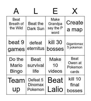 Alex Bingo Card