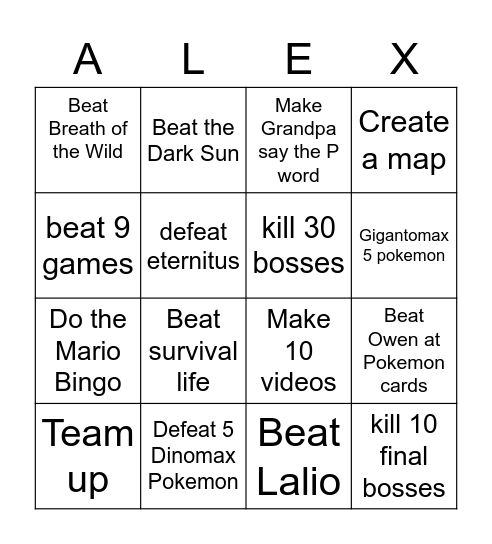 Alex Bingo Card