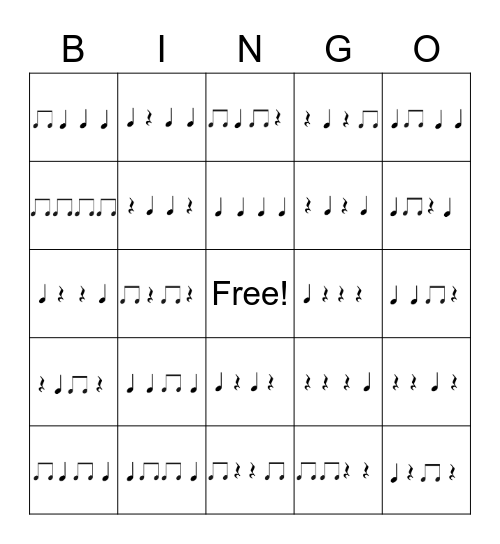 Rhythm Bingo Card