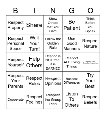 Respect Bingo Card