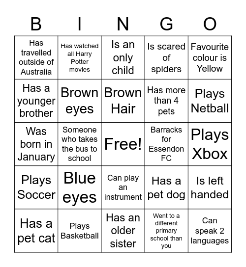 Human Bingo at VSC Bingo Card