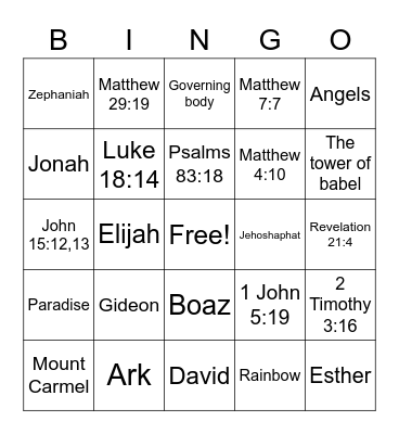 Bible Bingo Card