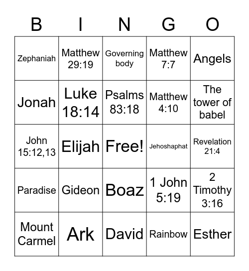 Bible Bingo Card