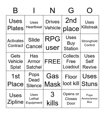 Warzone Bingo Solos Bingo Card