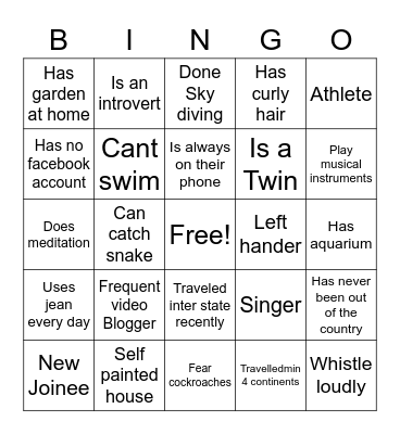 Team Building Bingo Card