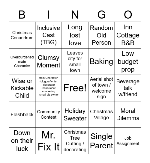 2022 Christmas Movie Bingo Card
