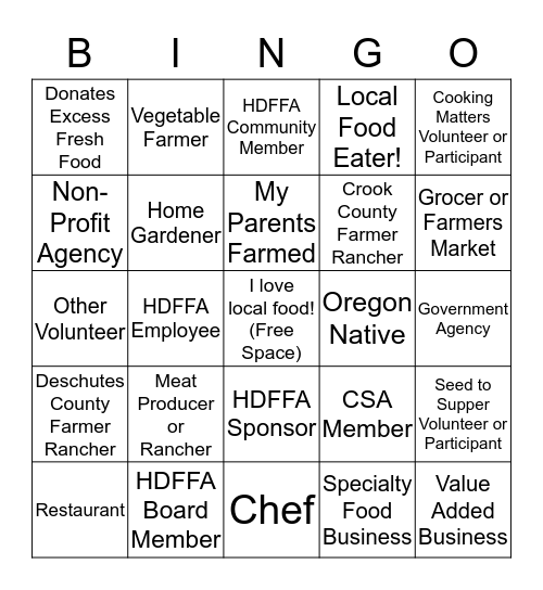 High Desert Food & Farm Alliance Bingo! Bingo Card