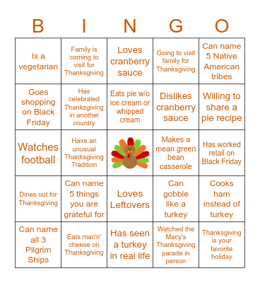 Thanksgiving BINGO Card