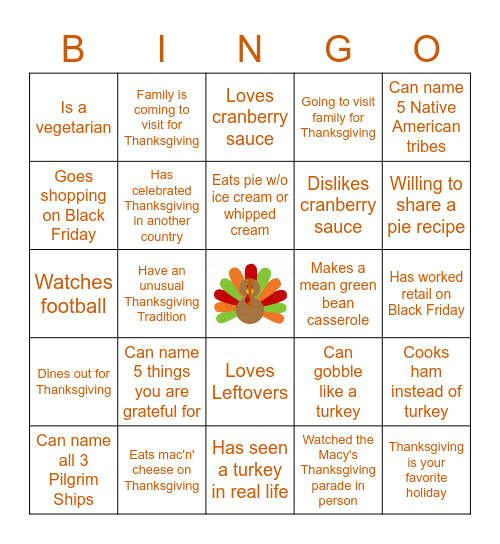 Thanksgiving BINGO Card