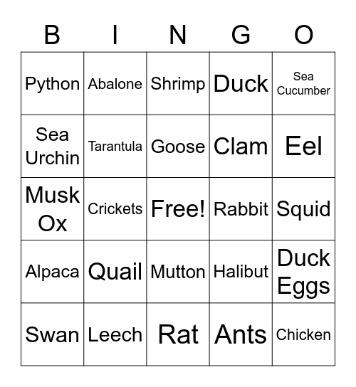 Meats! Bingo Card