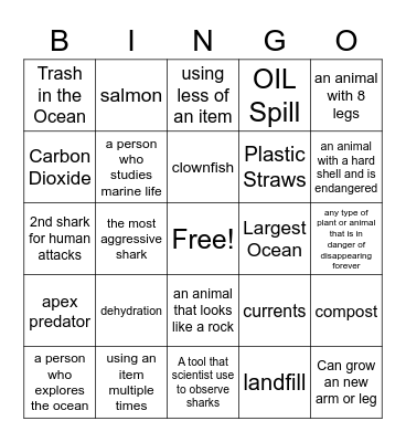 Ocean Bingo Card