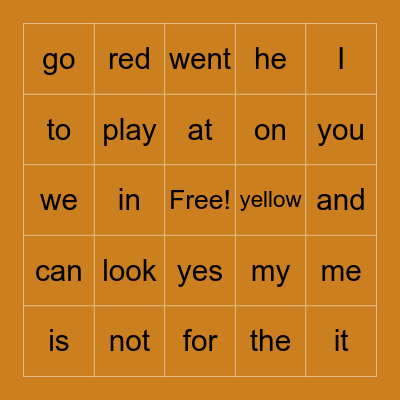 Sight Words Bingo Card