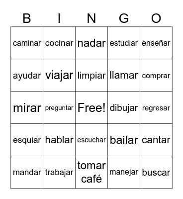 -AR verbs Bingo Card