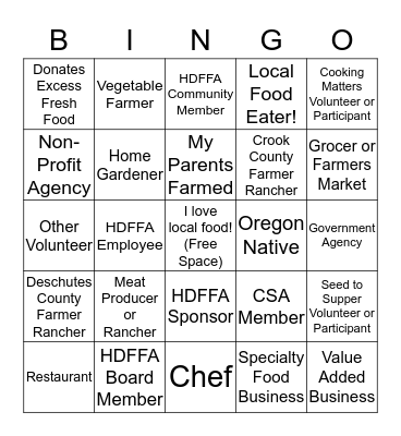 High Desert Food & Farm Alliance Bingo! Bingo Card