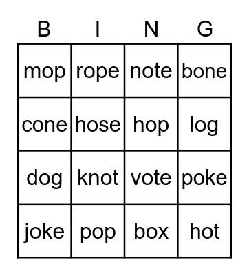 Short O and Long O Bingo Card