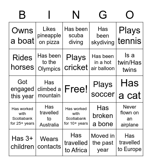 Ice Breaker Bingo Card