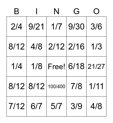 Equivalent Fraction BINGO Card