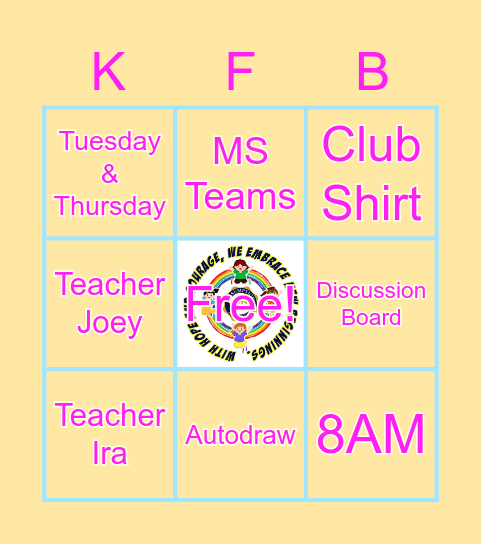 Kinder Fellowship Bingo Card