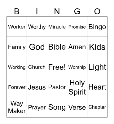 Life Church Utah Worship Night Bingo Card