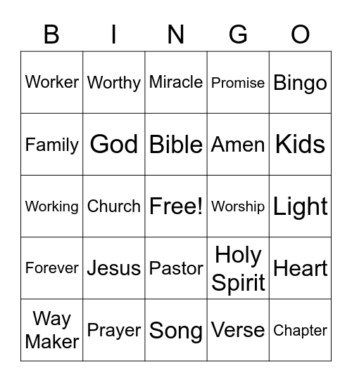 Life Church Utah Worship Night Bingo Card