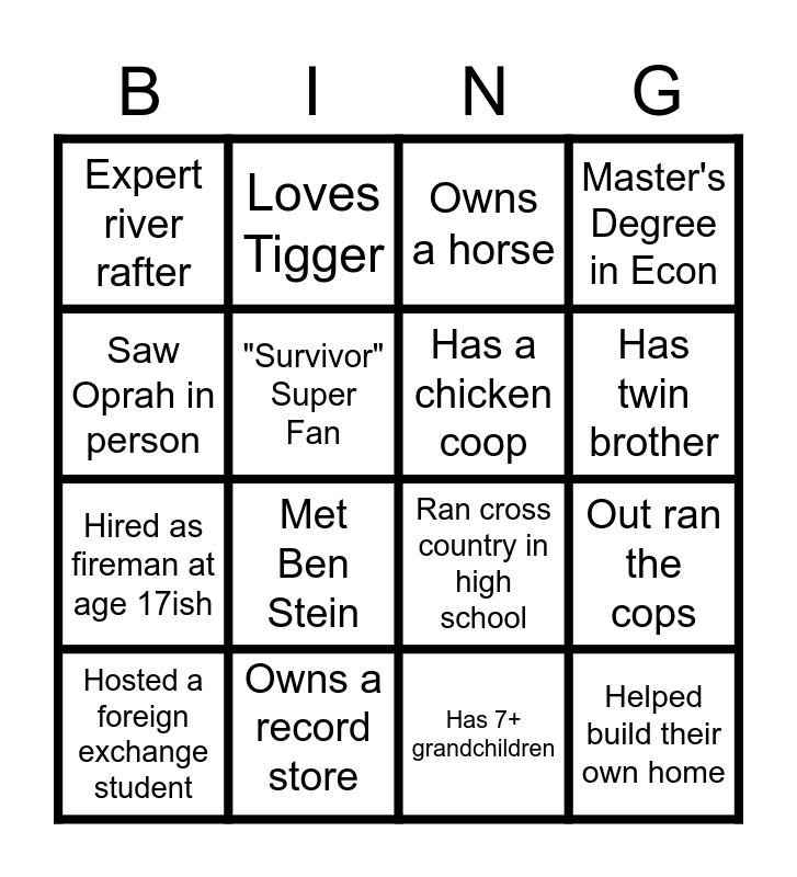 Mingle Bingo Card