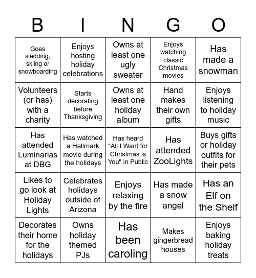 Holiday BINGO Card