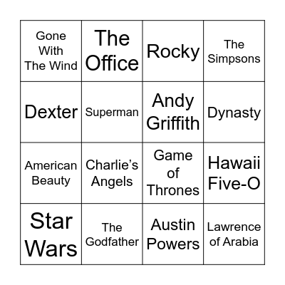 Movie/TV SPEED Bingo Card