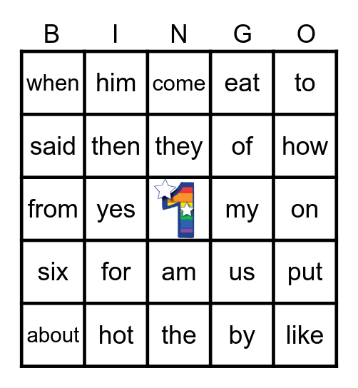Char Sight Words Part 1 Bingo Card