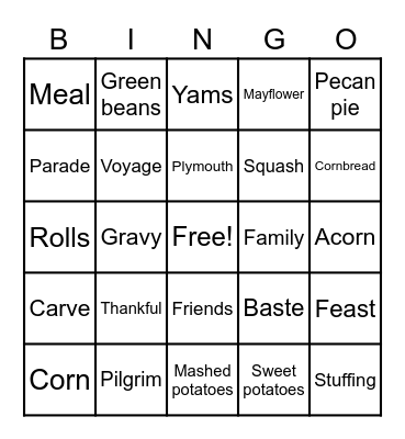 Thankful Thanksgiving Bingo Card