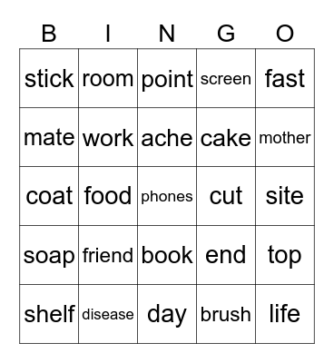 Compound Nouns Bingo Card