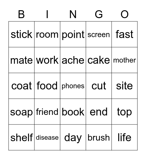 Compound Nouns Bingo Card