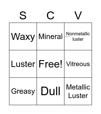 Mineral Vocabulary Bingo Card