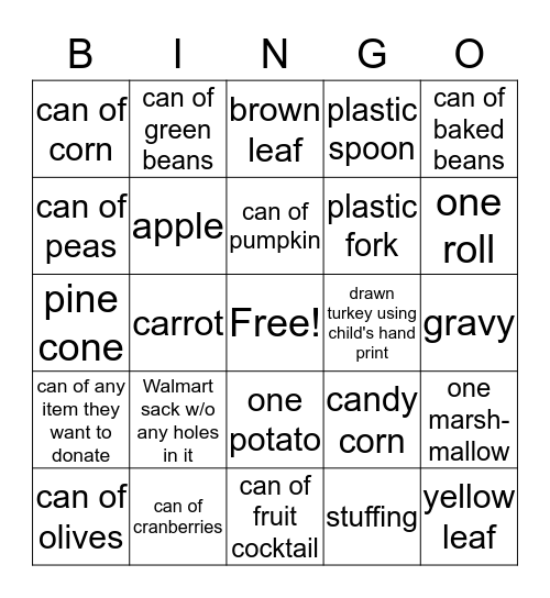 Thanksgiving Scavenger Hunt Bingo Card