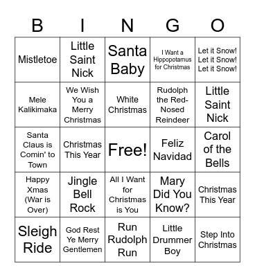 WGLC Christmas Tunes Bingo Card
