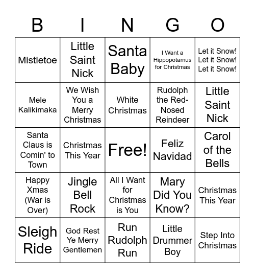 WGLC Christmas Tunes Bingo Card