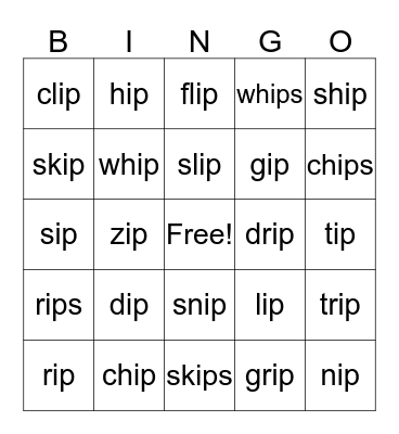 "IP" Bingo Card