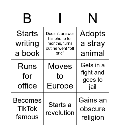 Thomas Bingo Card