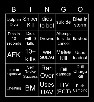Warzone Bingo Card