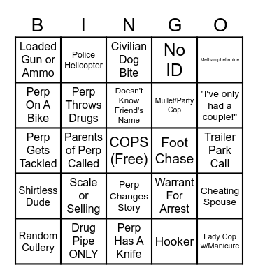 COPS! Bingo Card