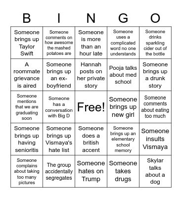Core 6 Friendsgiving Bingo Card