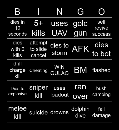 warzone bingo Card