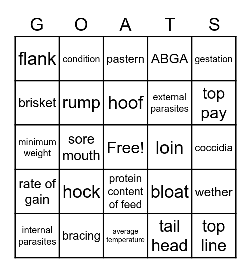 4-H Boer Bingo Card