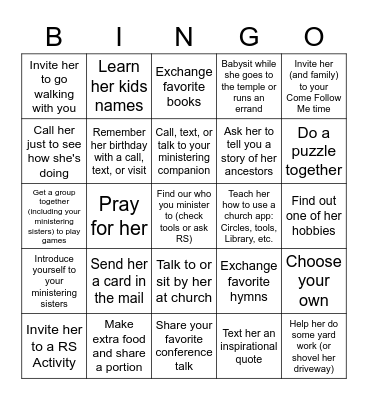 Ministering Bingo Card