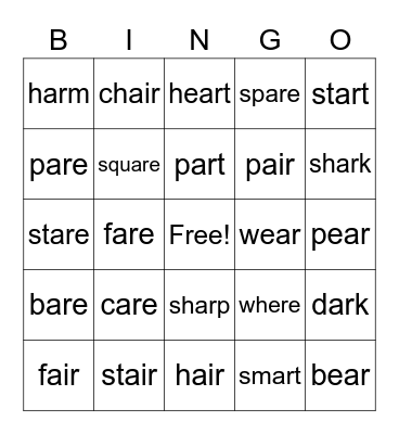 ar, are, air Bingo Card