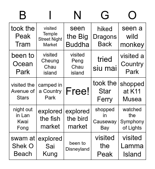 Hong Kong Bingo! Bingo Card