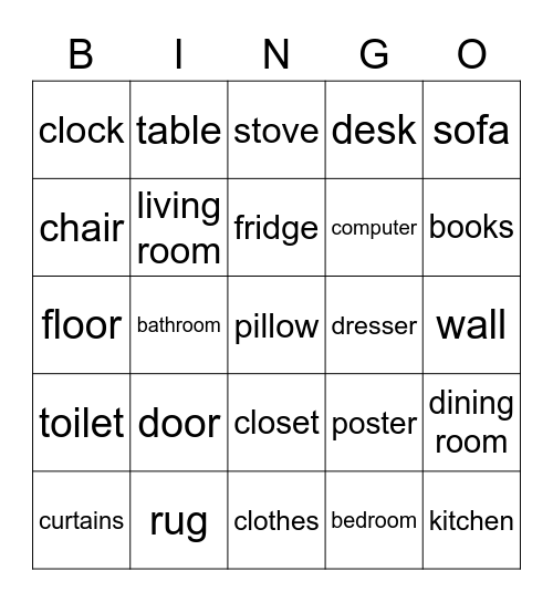 Rooms Bingo Card
