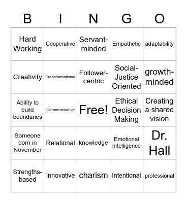 Build-A-Leader Bingo Card