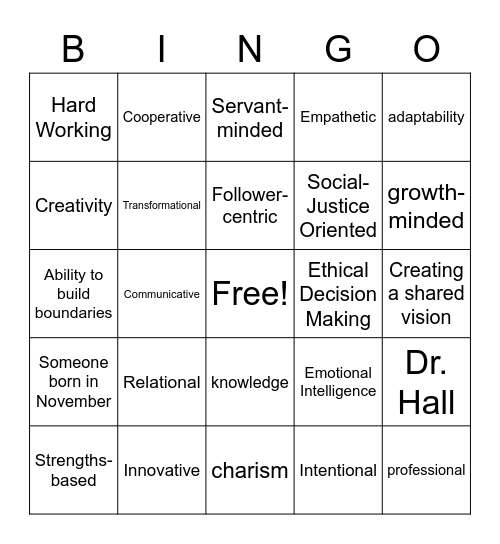 Build-A-Leader Bingo Card